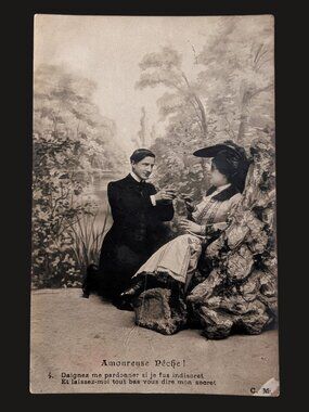 10/$25 Vintage Postmarked French Romantic Photo Postcard Ephemera